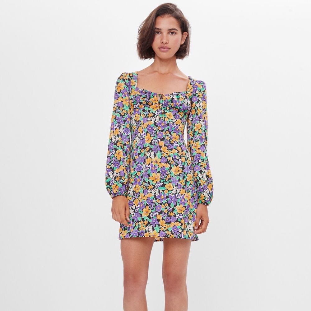 Bershka Floral Long Sleeve Cocktail Dress